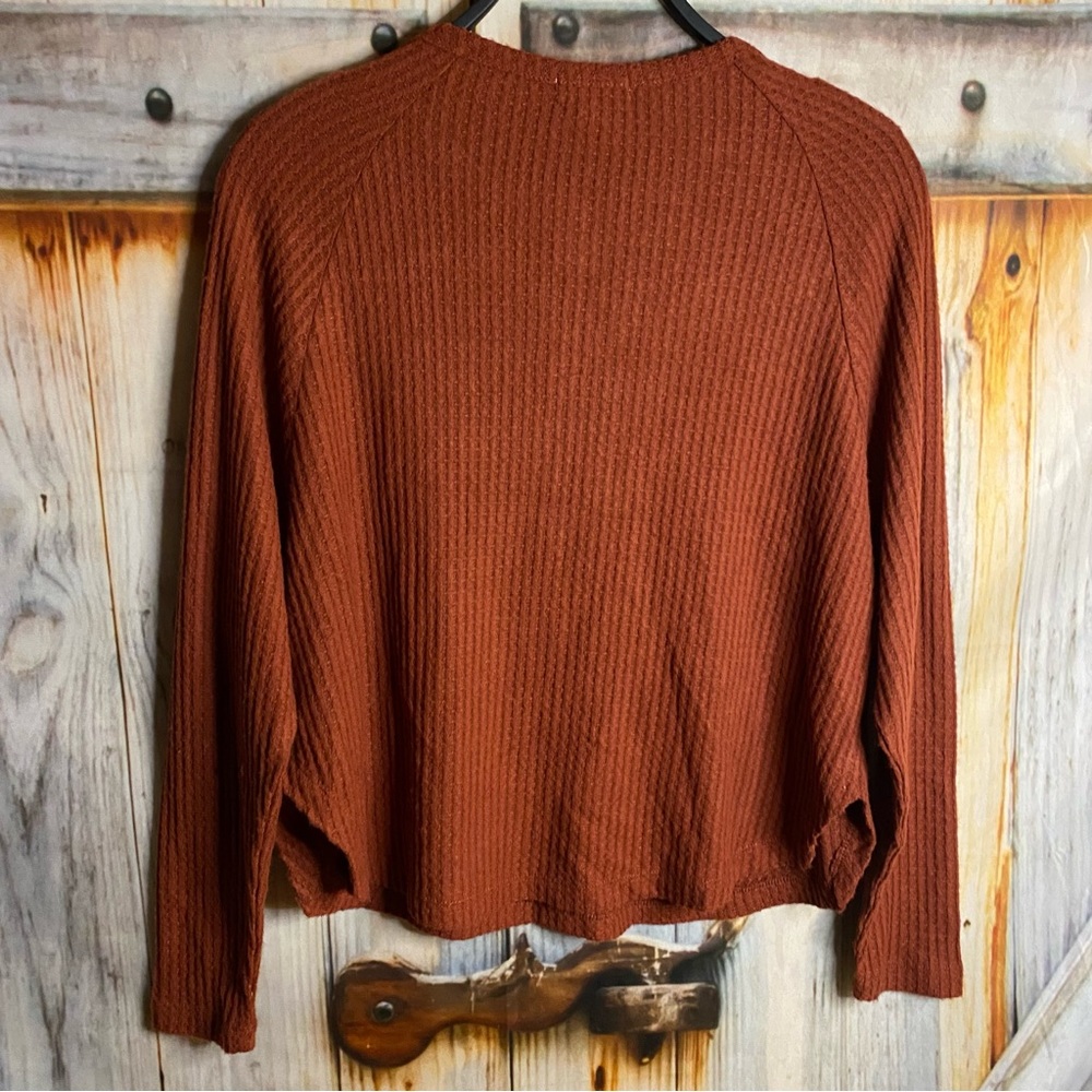 BP Waffle Crop Thermal Long Sleeve Top Rust Brown - Picture 2 of 4